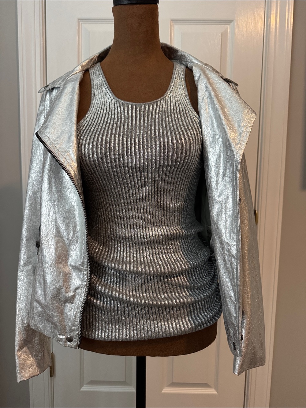 Tom Ford Silver Ribbed Metallic Tank Top